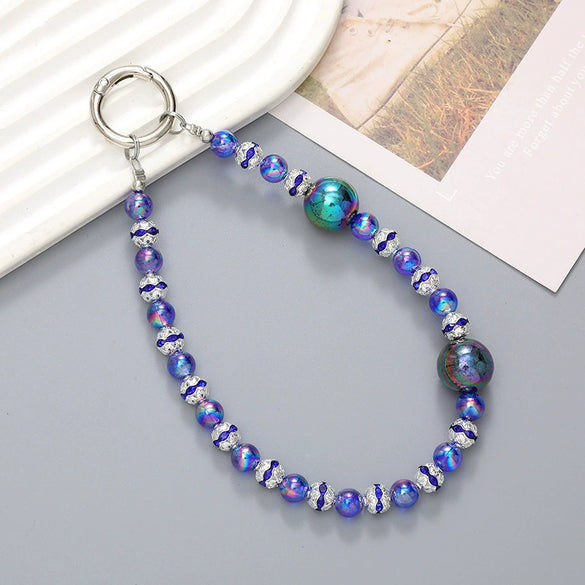 Wholesale Acrylic Light Luxury Solid Color Ab Beads Mobile Phone Pendant Electroplated Lanyard Wrist Strap