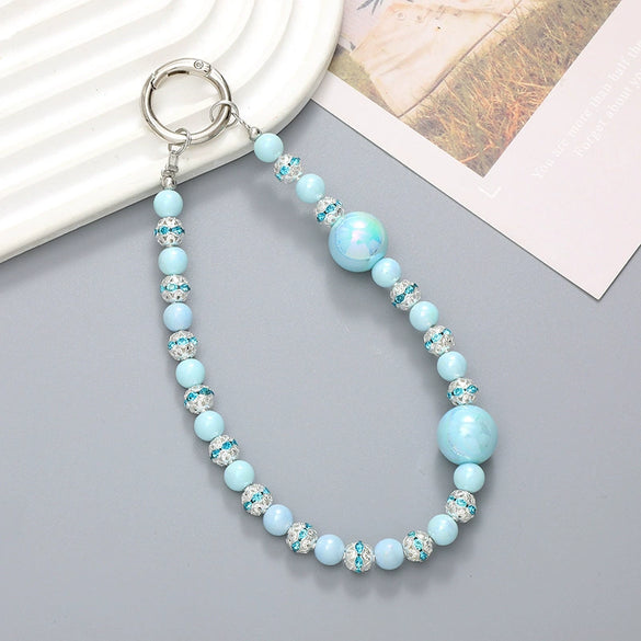 Wholesale Acrylic Light Luxury Solid Color Ab Beads Mobile Phone Pendant Electroplated Lanyard Wrist Strap