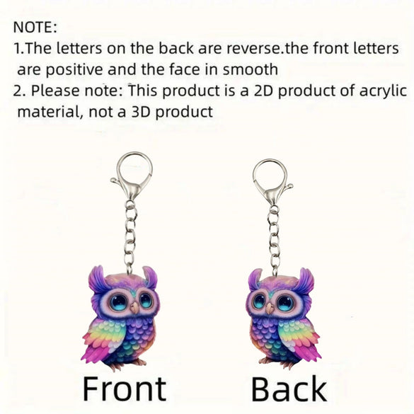 Wholesale Acrylic Owl Printed Ladies Keychain Accessories And Pendants