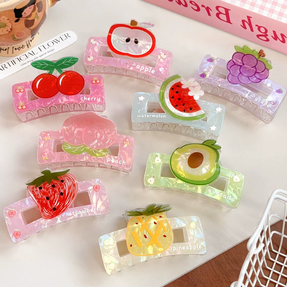 Wholesale Acrylic Printed Fruit Cartoon Style Square Hair Clips For Women