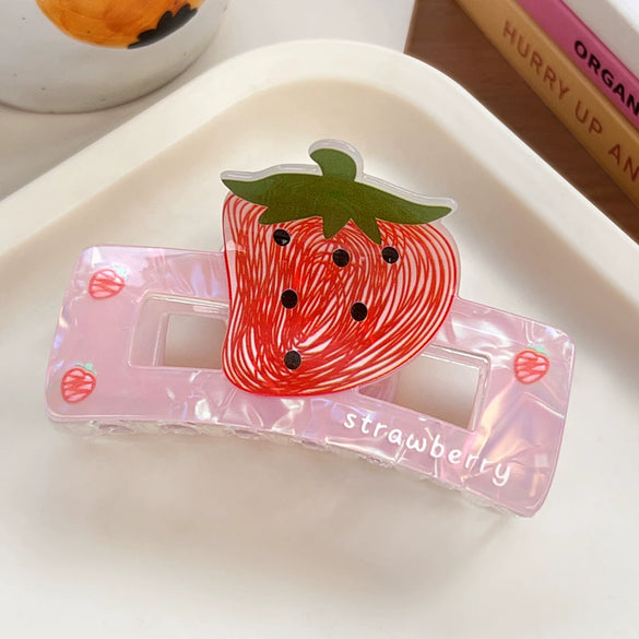 Wholesale Acrylic Printed Fruit Cartoon Style Square Hair Clips For Women