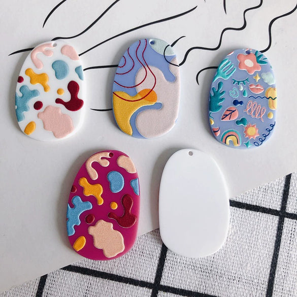 Wholesale Acrylic Printing Flower Relief Small Pendant Earrings Jewelry Accessories