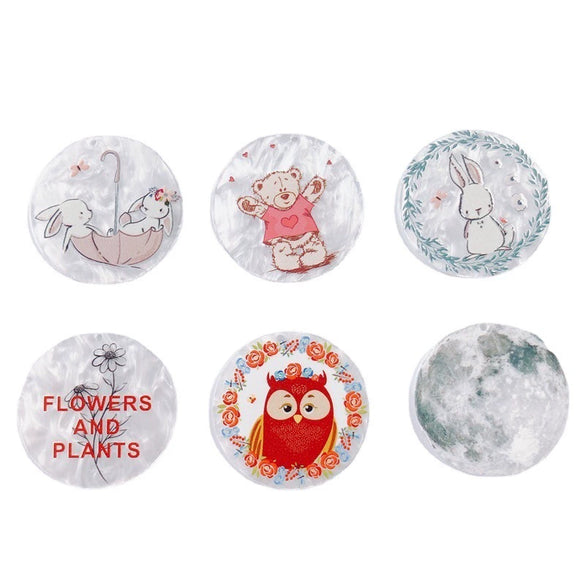 Wholesale Acrylic Resin Geometric Round Relief Rabbit Owl Patch Printing Pendant Jewelry Accessories