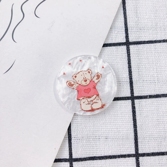 Wholesale Acrylic Resin Geometric Round Relief Rabbit Owl Patch Printing Pendant Jewelry Accessories