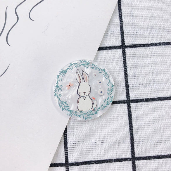 Wholesale Acrylic Resin Geometric Round Relief Rabbit Owl Patch Printing Pendant Jewelry Accessories