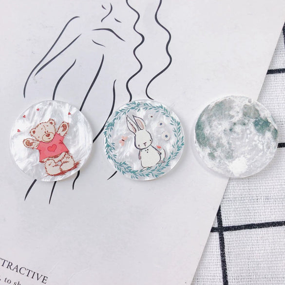Wholesale Acrylic Resin Geometric Round Relief Rabbit Owl Patch Printing Pendant Jewelry Accessories