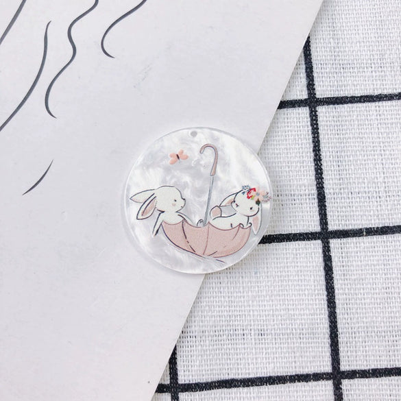 Wholesale Acrylic Resin Geometric Round Relief Rabbit Owl Patch Printing Pendant Jewelry Accessories