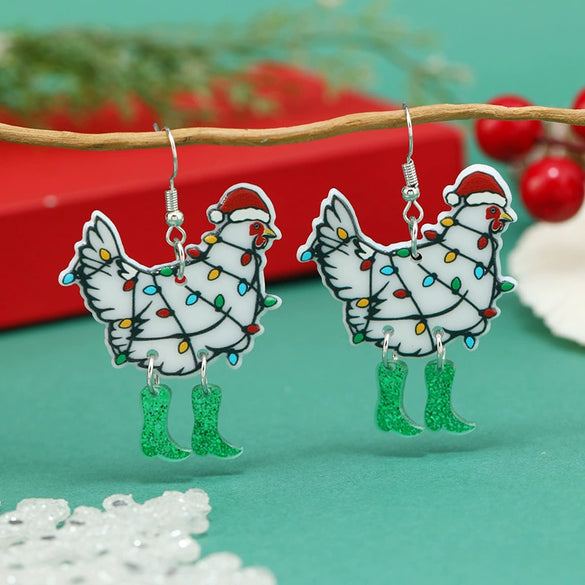 Wholesale Acrylic Retro Animal Zodiac Geometric Christmas Hat Earrings