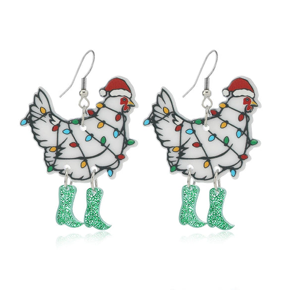 Wholesale Acrylic Retro Animal Zodiac Geometric Christmas Hat Earrings