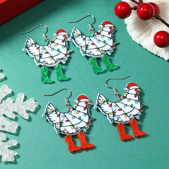 Wholesale Acrylic Retro Animal Zodiac Geometric Christmas Hat Earrings