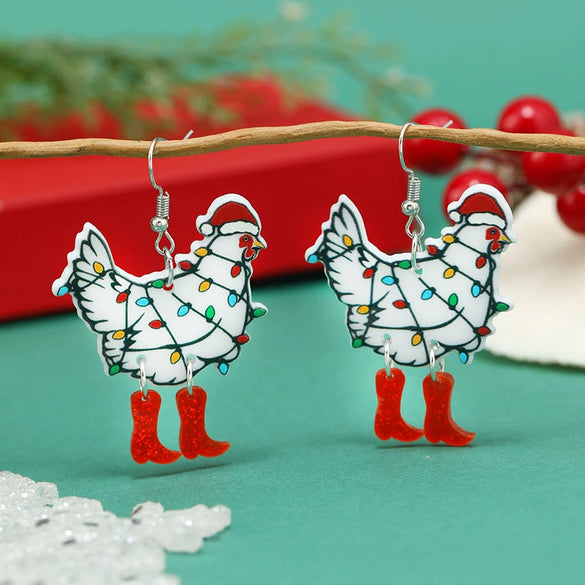 Wholesale Acrylic Retro Animal Zodiac Geometric Christmas Hat Earrings