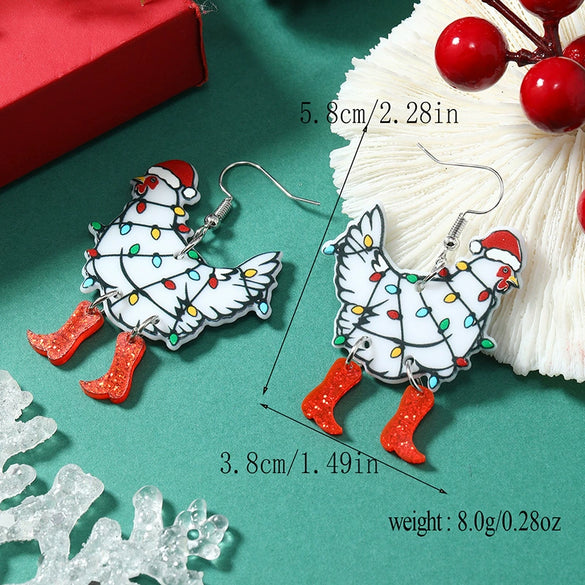 Wholesale Acrylic Retro Animal Zodiac Geometric Christmas Hat Earrings