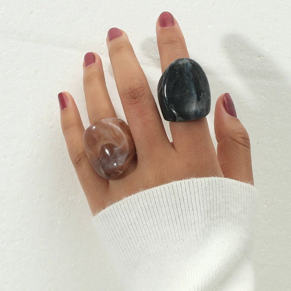 Wholesale Acrylic Retro Creative Exaggerated Irregular Texture 2Piece Unisex Light Luxury Style Ring
