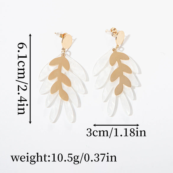 Wholesale Acrylic Stainless Steel Leaf Tassel Earrings 18K Goldplated Antifading