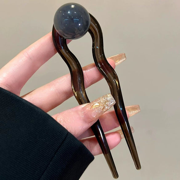 Wholesale Acrylic Ushaped Hair Accessories For Women Retro Simple Coconut Jelly Round Beads Hairpin And Headband