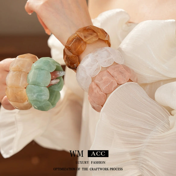 Wholesale Acrylic Wide Elastic Bangle Electroplated Retro Light Luxury Highend Temperament Jewelry