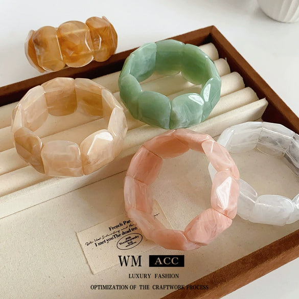 Wholesale Acrylic Wide Elastic Bangle Electroplated Retro Light Luxury Highend Temperament Jewelry