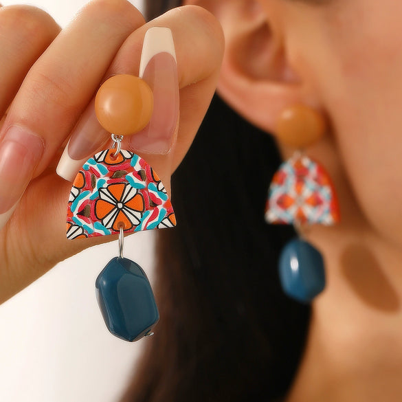 Wholesale Acrylic Women's Irregular Geometric Dripping Oil Long Earrings Retro Baroque Style