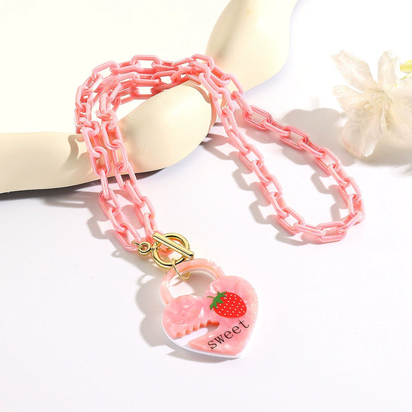 Wholesale Acrylic Women's Small Fresh Necklace With Heart Bow Insects Pattern And Electroplating Treatment