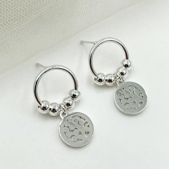 Wholesale Active Stainless Steel Geometric Earring With Life Tree Hollow Disc Design Electroplated For Women