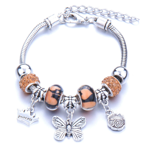 Wholesale Adjustable Beaded Bracelet With Butterfly Pendant For Girls Alloy Geometric Pattern Electroplated