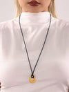 Wholesale Adjustable Black Leather Rope Sweater Chain With High Texture Embossed Round Stainless Steel Pendant Geometric Pattern Electroplated Jewelry For Women