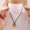 Wholesale Adjustable Black Leather Rope Sweater Chain With High Texture Embossed Round Stainless Steel Pendant Geometric Pattern Electroplated Jewelry For Women