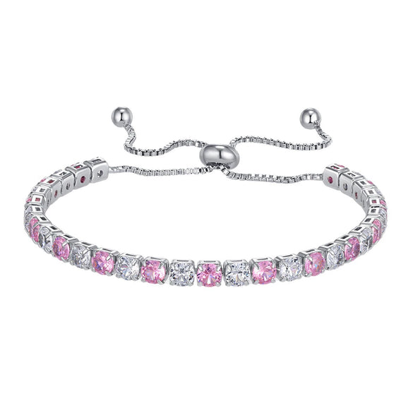 Wholesale Adjustable Colorful Zircon Tennis Bracelet Copper Inlaid With Zircon White Golden Plated Fashion Geometric Style