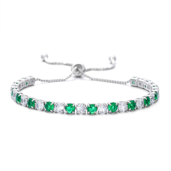 Wholesale Adjustable Colorful Zircon Tennis Bracelet Copper Inlaid With Zircon White Golden Plated Fashion Geometric Style