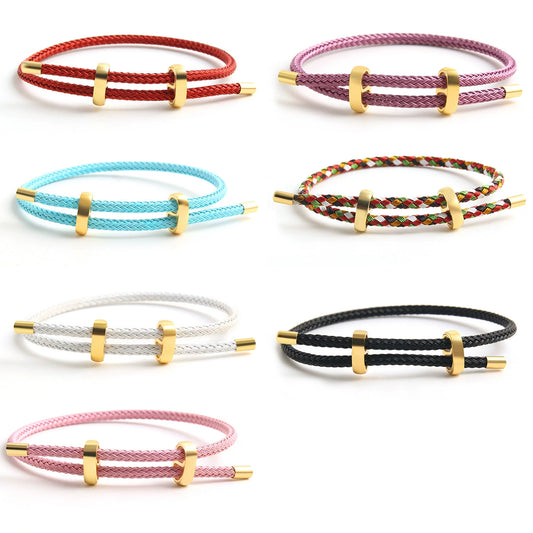 Wholesale Adjustable Copper And Steel Wire Rope Bracelet With Goldplated Eightword Buckle Geometric Rhombus Style Unisex Couple Jewelry