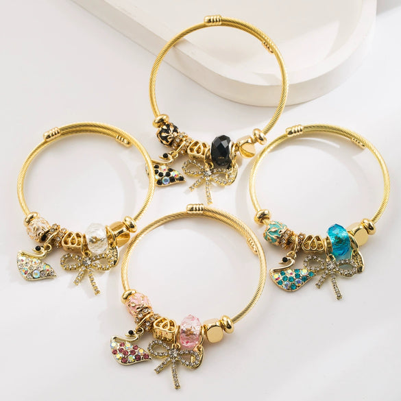 Wholesale Adjustable Couple Bracelet Alloy Bow Geometric Style Set With Diamonds
