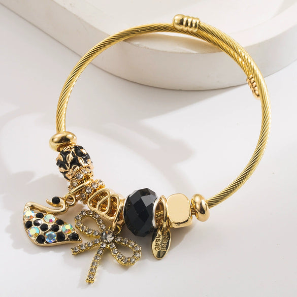 Wholesale Adjustable Couple Bracelet Alloy Bow Geometric Style Set With Diamonds