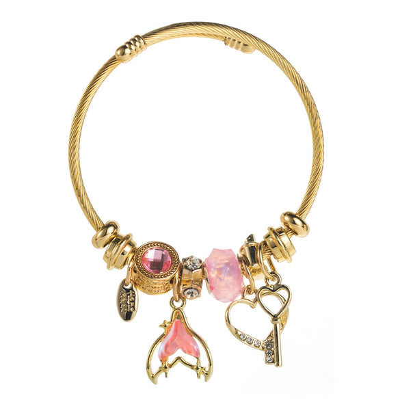 Wholesale Adjustable Couple Bracelet With Diamondencrusted Fishtail Love Key Pendant Fairy Style Fashion Ol Geometric Alloy And Titanium Steel