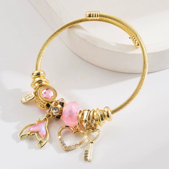 Wholesale Adjustable Couple Bracelet With Diamondencrusted Fishtail Love Key Pendant Fairy Style Fashion Ol Geometric Alloy And Titanium Steel