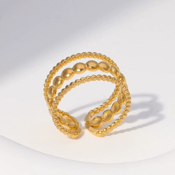 Wholesale Adjustable Electroplated 18K Gold Nonfading Geometric Stainless Steel Open Ring Women's Jewelry