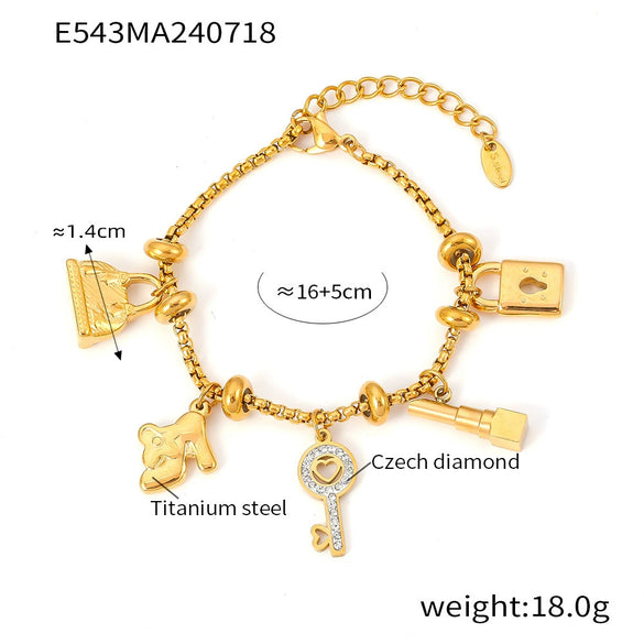 Wholesale Adjustable Geometric Diamond Pendant Bracelet For Women Titanium Steel 18K Gold Plated