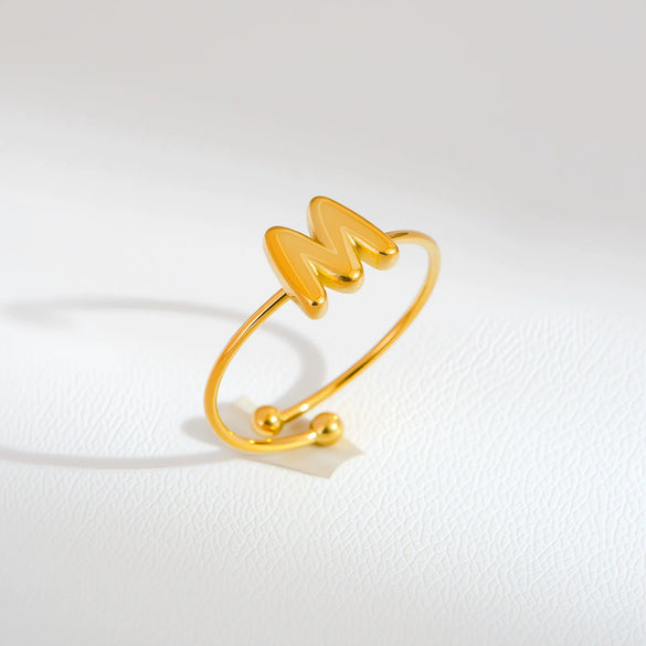 Wholesale Adjustable Gold Plated Titanium Steel Letter Ring For Unisex With Niche Minimalist Design