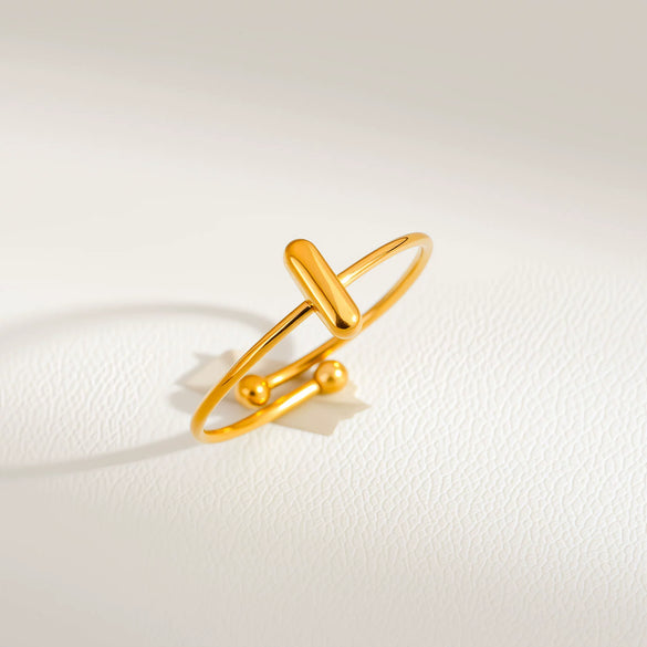Wholesale Adjustable Gold Plated Titanium Steel Letter Ring For Unisex With Niche Minimalist Design