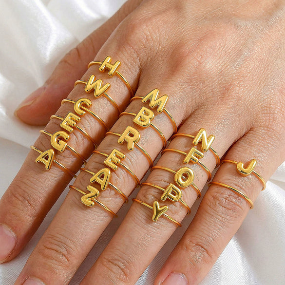 Wholesale Adjustable Gold Plated Titanium Steel Letter Ring For Unisex With Niche Minimalist Design