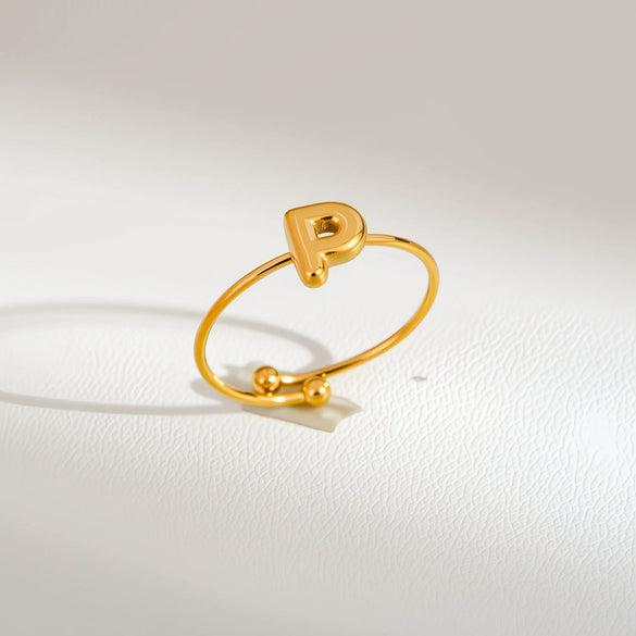Wholesale Adjustable Gold Plated Titanium Steel Letter Ring For Unisex With Niche Minimalist Design