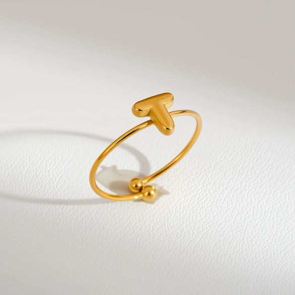 Wholesale Adjustable Gold Plated Titanium Steel Letter Ring For Unisex With Niche Minimalist Design