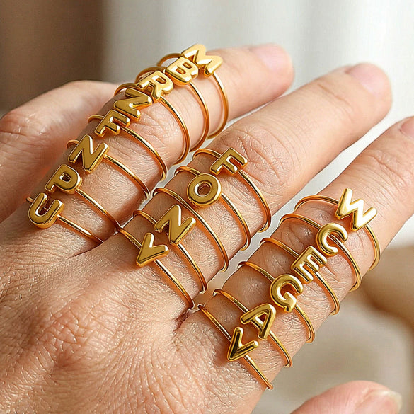 Wholesale Adjustable Gold Plated Titanium Steel Letter Ring For Unisex With Niche Minimalist Design