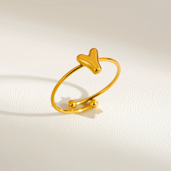 Wholesale Adjustable Gold Plated Titanium Steel Letter Ring For Unisex With Niche Minimalist Design
