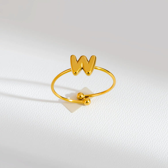 Wholesale Adjustable Gold Plated Titanium Steel Letter Ring For Unisex With Niche Minimalist Design