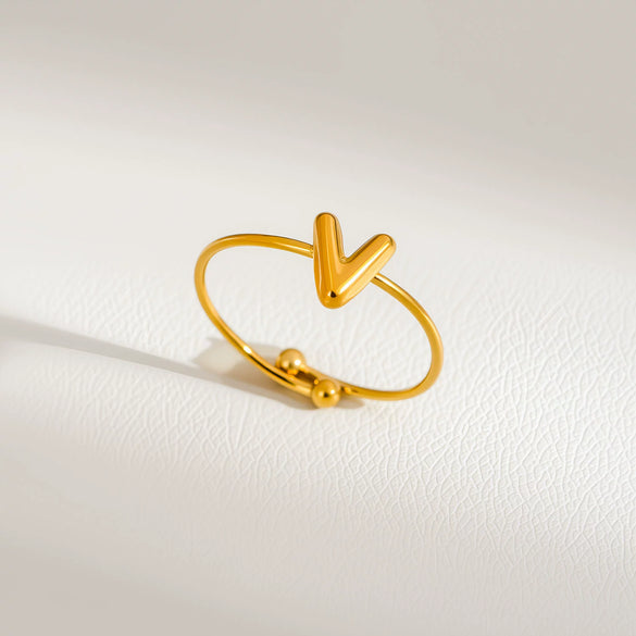 Wholesale Adjustable Gold Plated Titanium Steel Letter Ring For Unisex With Niche Minimalist Design