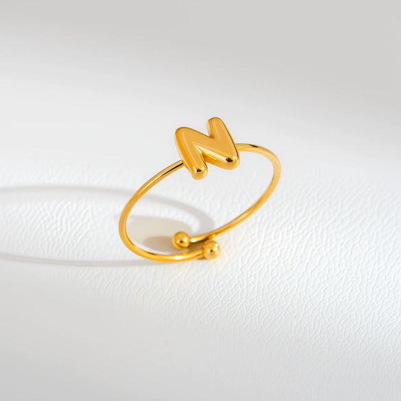 Wholesale Adjustable Gold Plated Titanium Steel Letter Ring For Unisex With Niche Minimalist Design