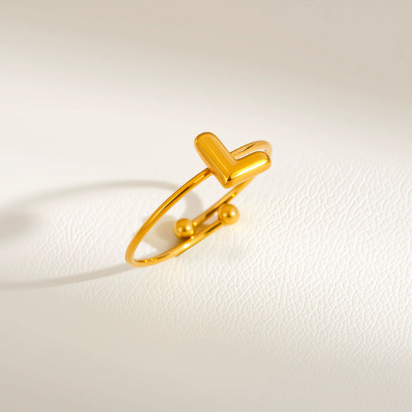 Wholesale Adjustable Gold Plated Titanium Steel Letter Ring For Unisex With Niche Minimalist Design