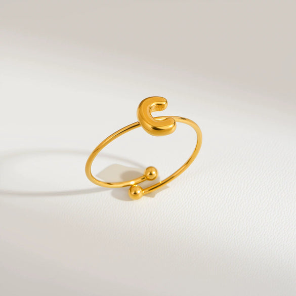 Wholesale Adjustable Gold Plated Titanium Steel Letter Ring For Unisex With Niche Minimalist Design