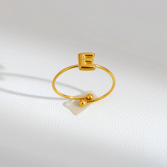 Wholesale Adjustable Gold Plated Titanium Steel Letter Ring For Unisex With Niche Minimalist Design
