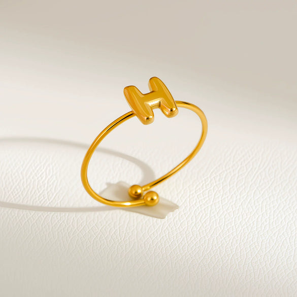 Wholesale Adjustable Gold Plated Titanium Steel Letter Ring For Unisex With Niche Minimalist Design